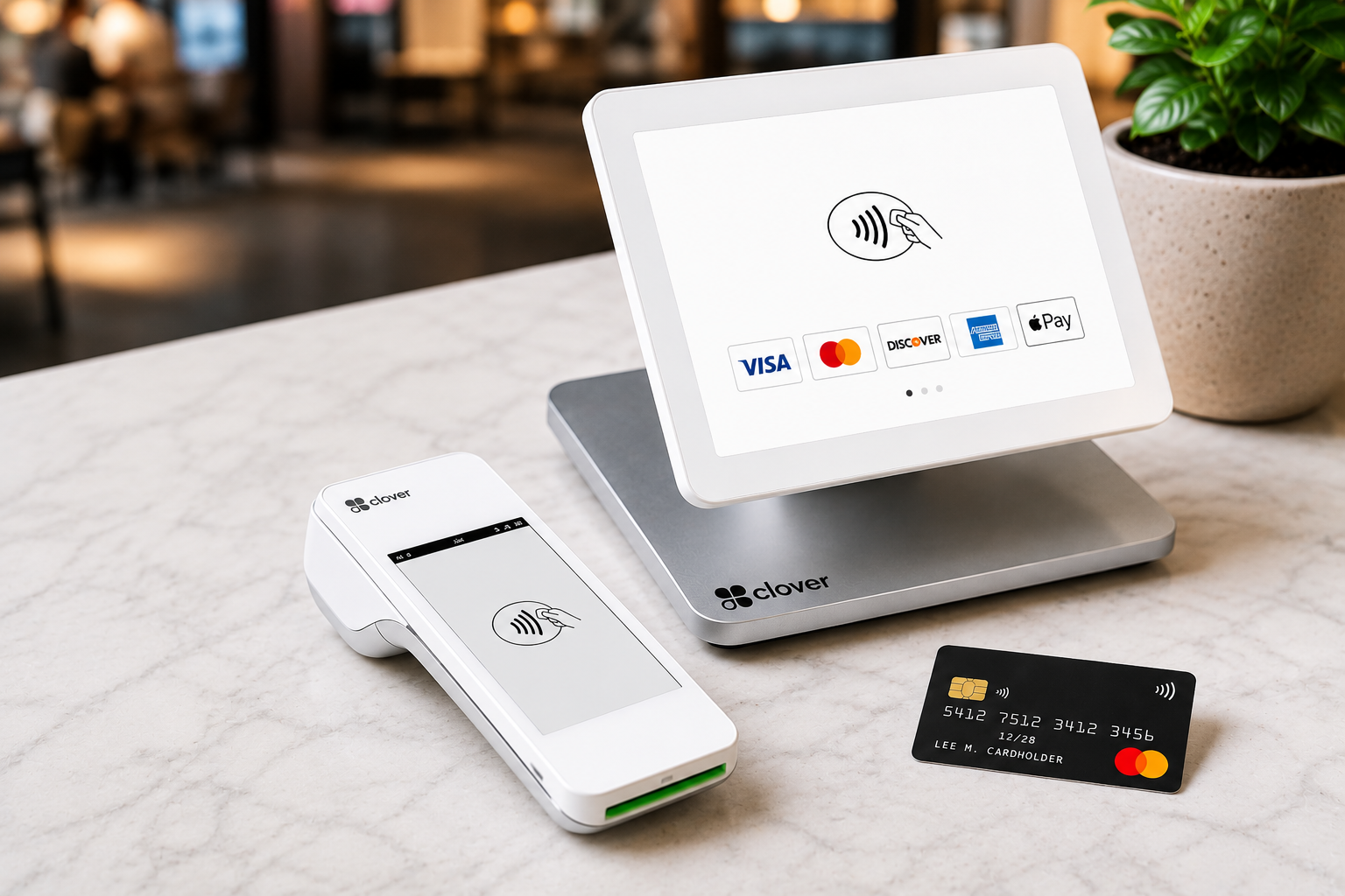 Clover POS system at a coffee shop counter